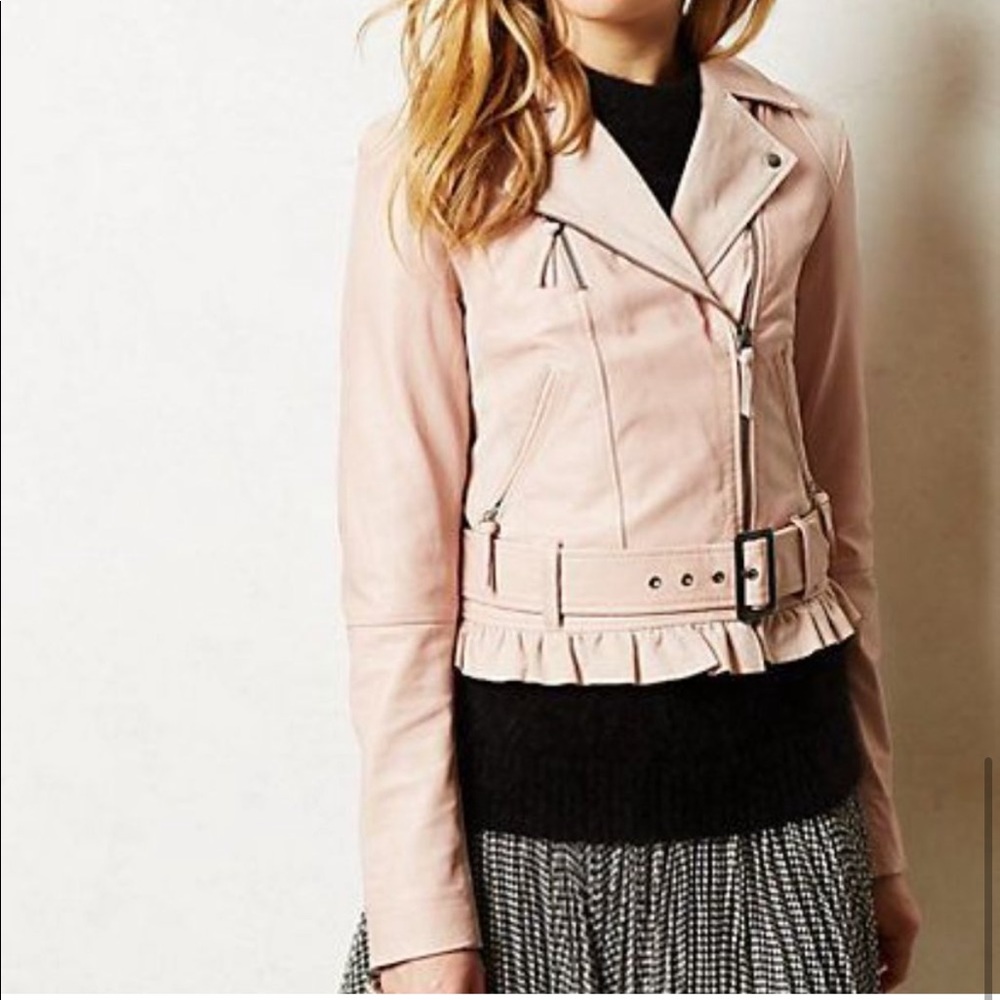 Anthropologie Elevenses - SZ: L - Pink Genuine Leather Motor Jacket
